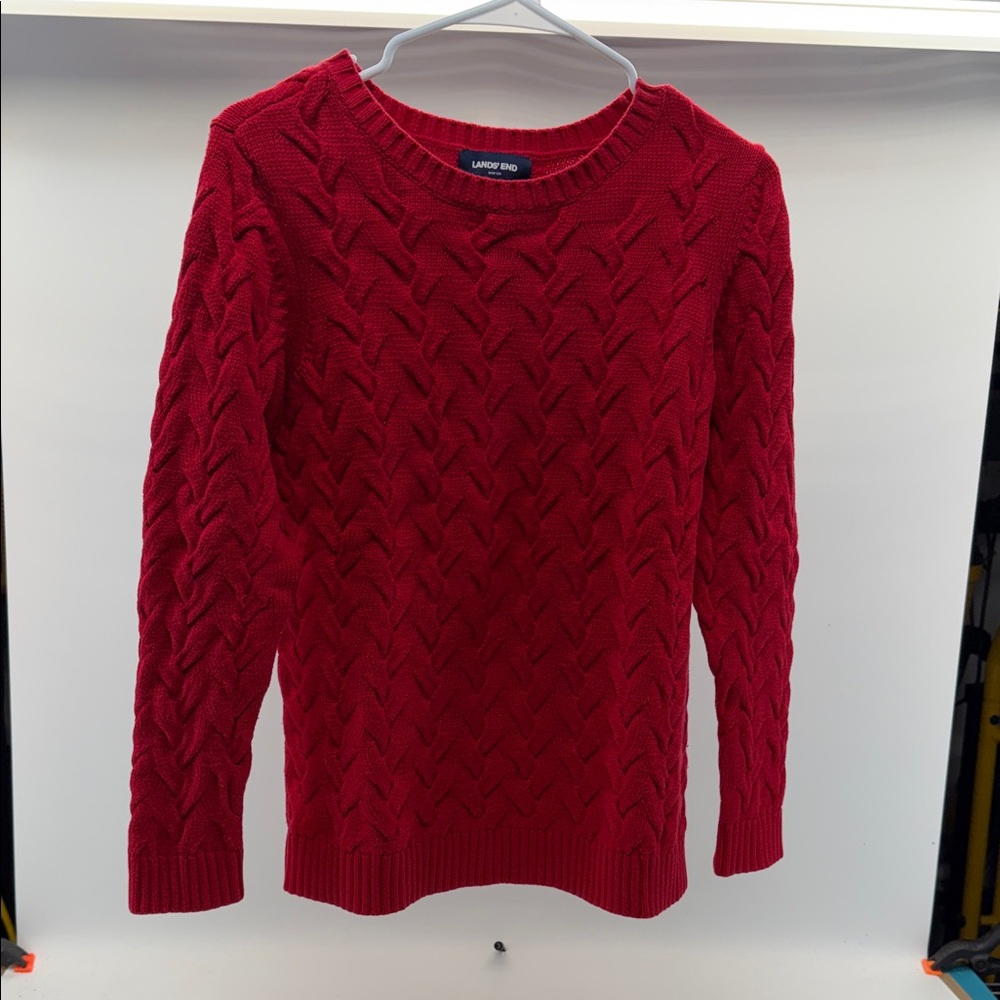 Lands' End Women's Vibrant Red Cable Knit Sweater